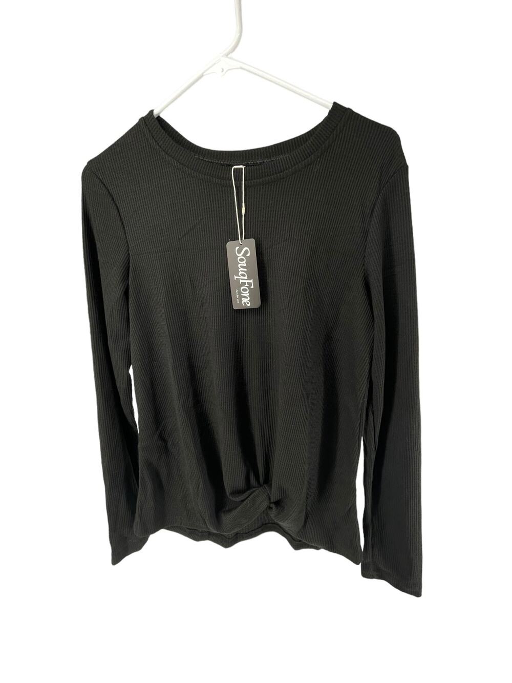 NWT SouqFone Black Thermal Waffle Knit Knit Waist Long Sleeve Top Women's Medium